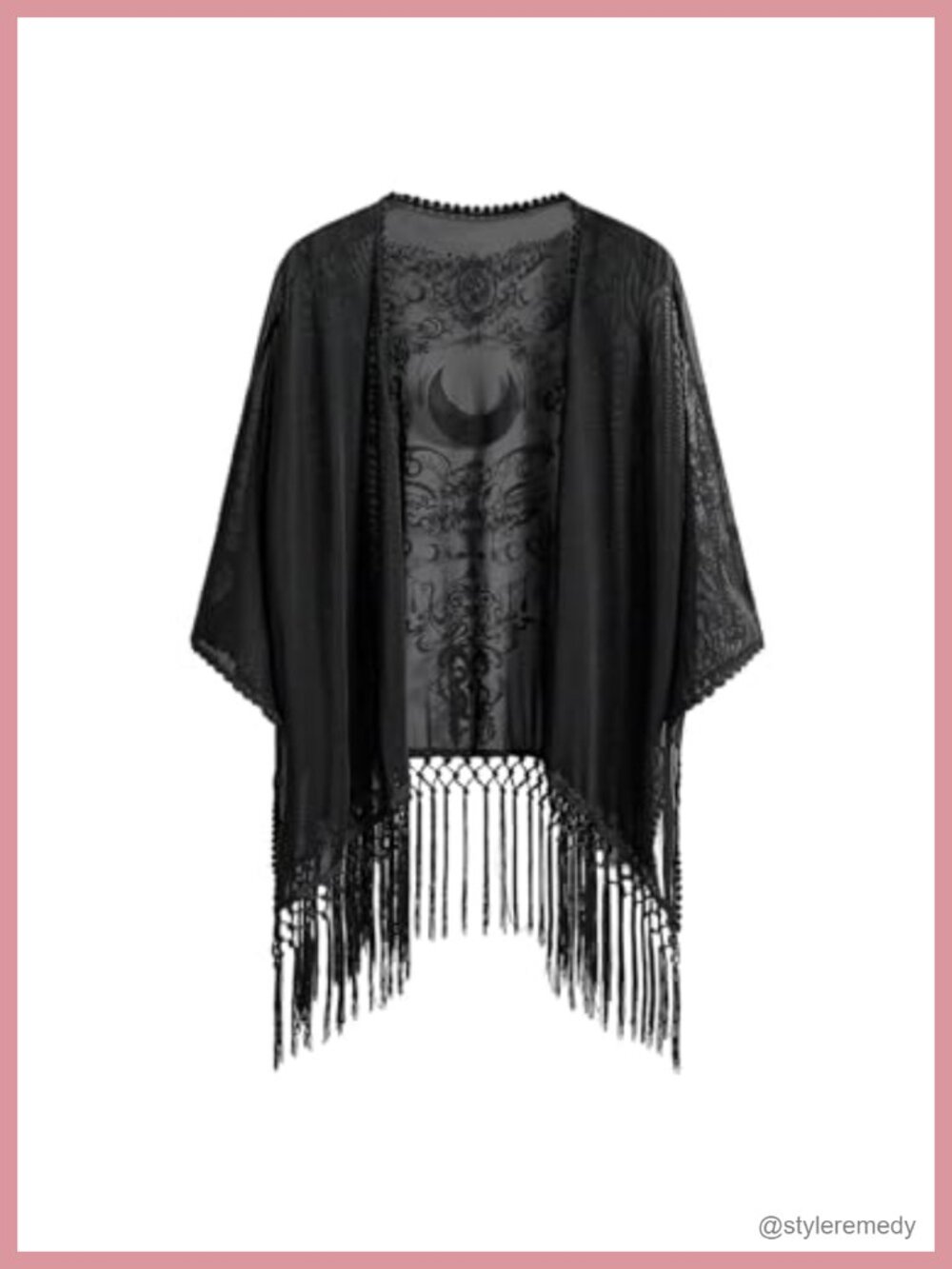 Goth Fringe Kimono Sheer Mesh Cardigan Swim Cover Up Lightweight Open Front